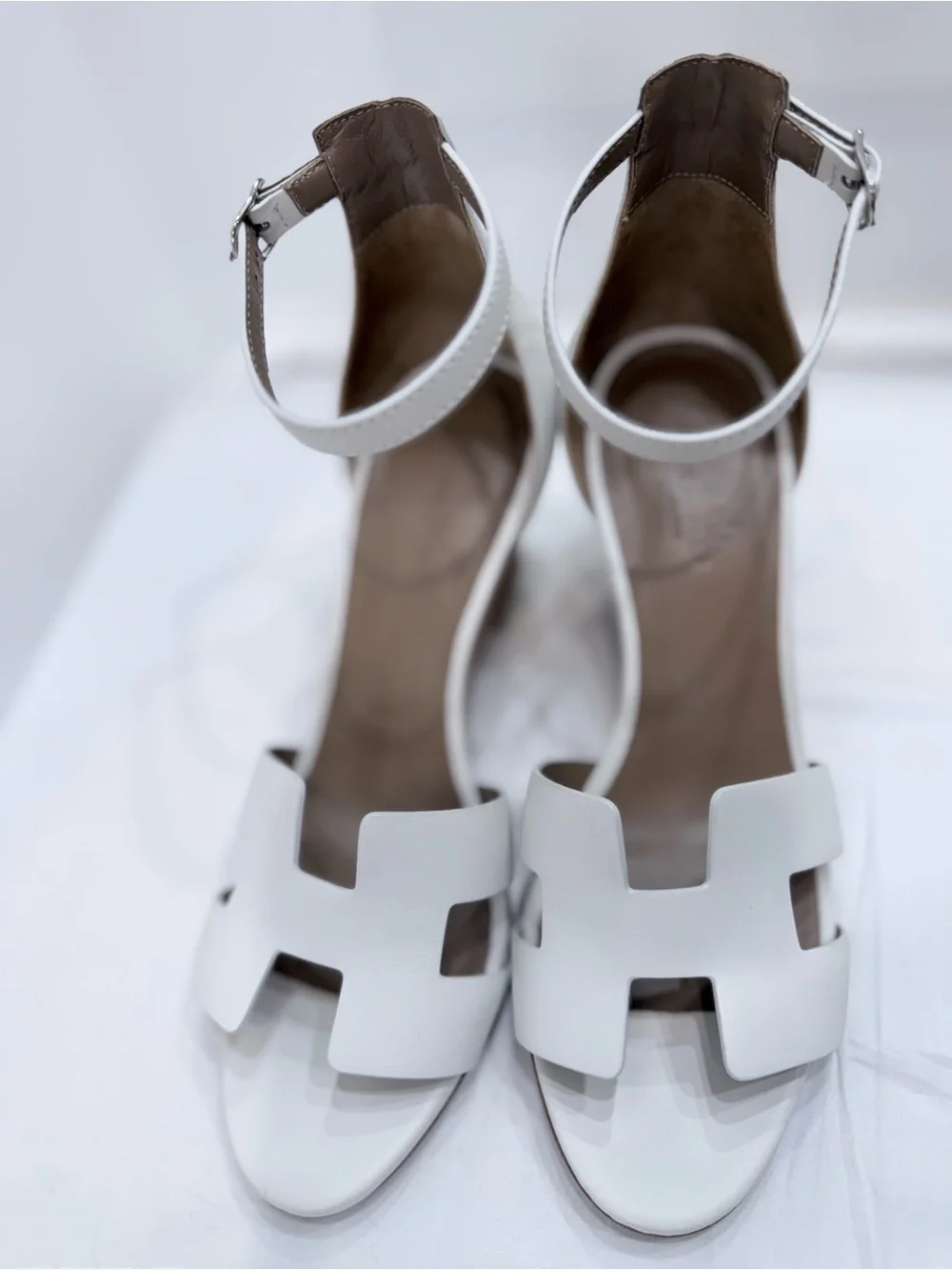 Hermes Legend Leather H Sandal Wedges - White Calfskin - Size 37 US 6.5